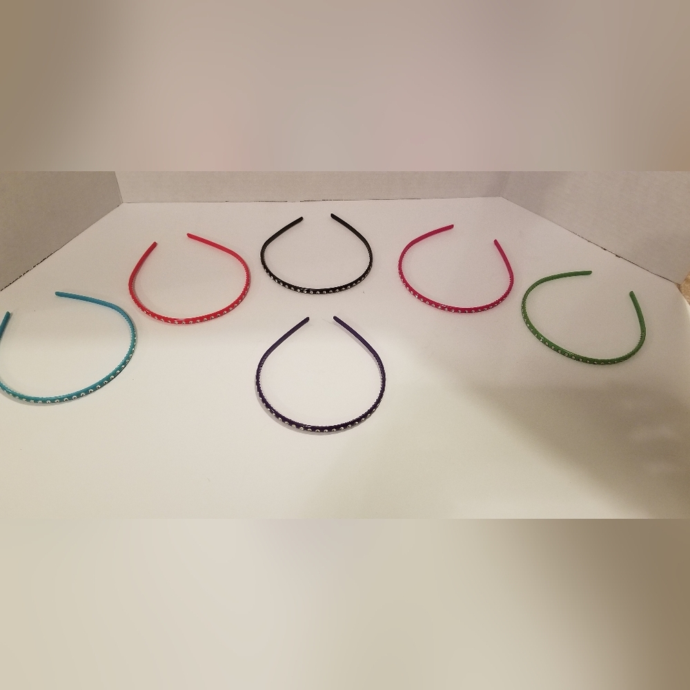 Crystal Studded Headbands - 6 Plastic headbands with rhinestones